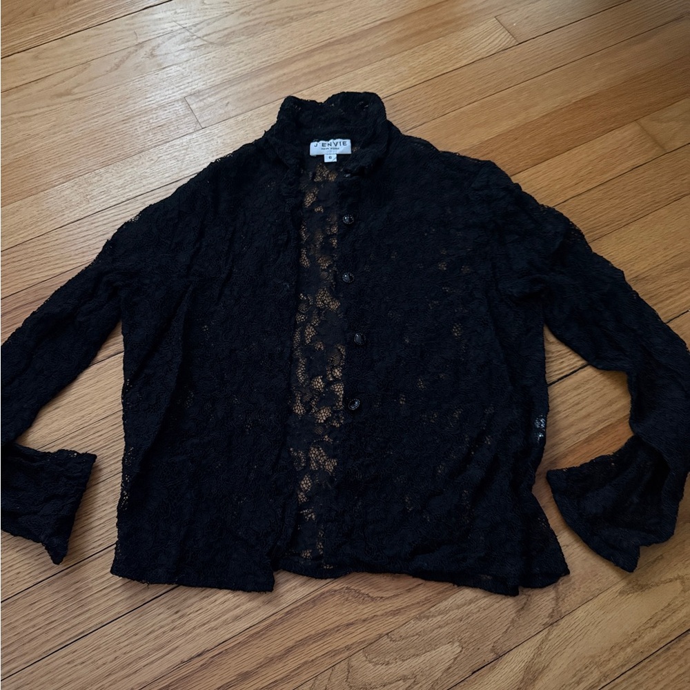 J'ENVIE NEW YORK Lace Top - Black - Button Down - Size 6